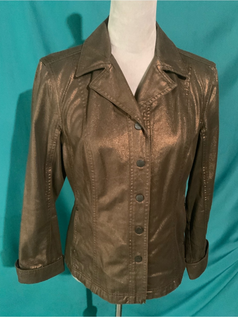 Vintage Coldwater Creek Metallic Bronze Snap Button-Front Jacket